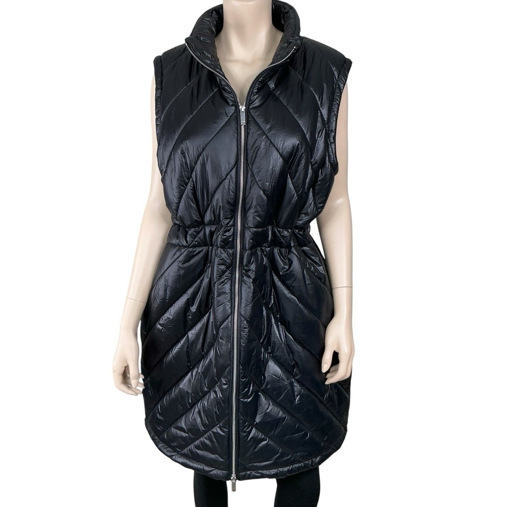 Calvin Klein Puffer Vest Women XL Black‎ Full Zip Longline Zip Pockets NWT $149